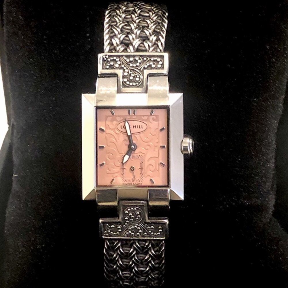 LOIS HILL Pink Face Sterling Silver Thai Weave Bracelet Swiss Watch